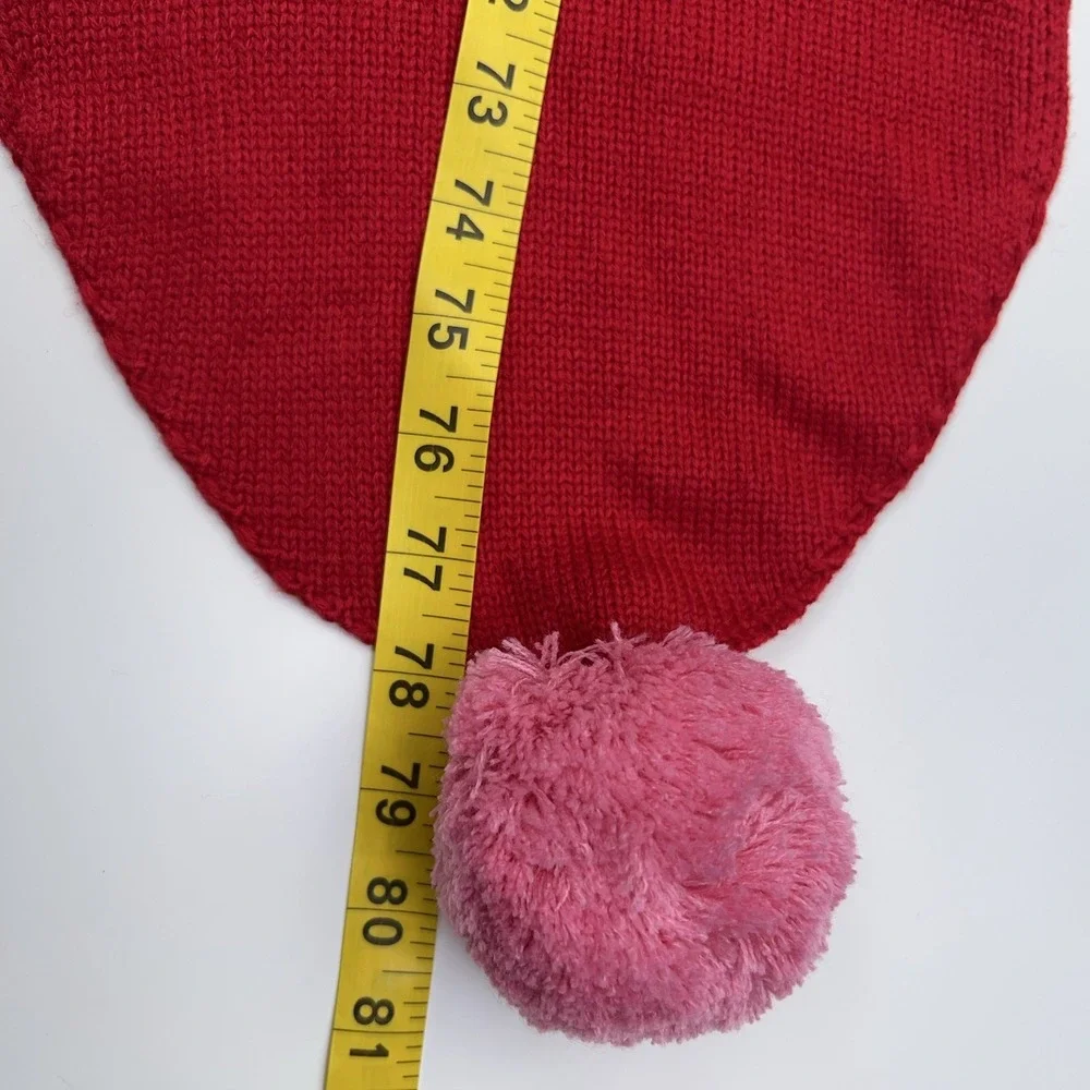 Kate Spade New York Stripe Pom Scarf Black White Charm Red Knitted 9.5